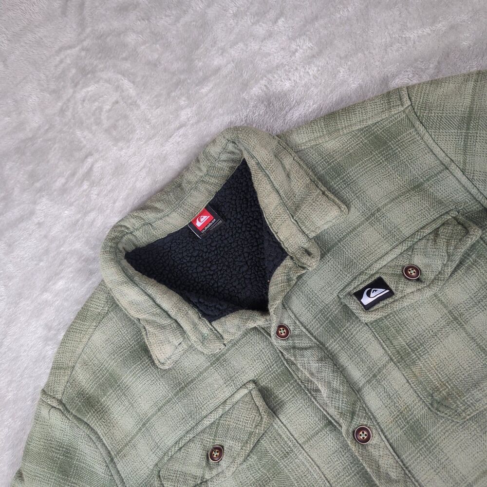 Quiksilver Men's XL Green Plaid Sherpa Lined Flannel Shacket Jacket Coat